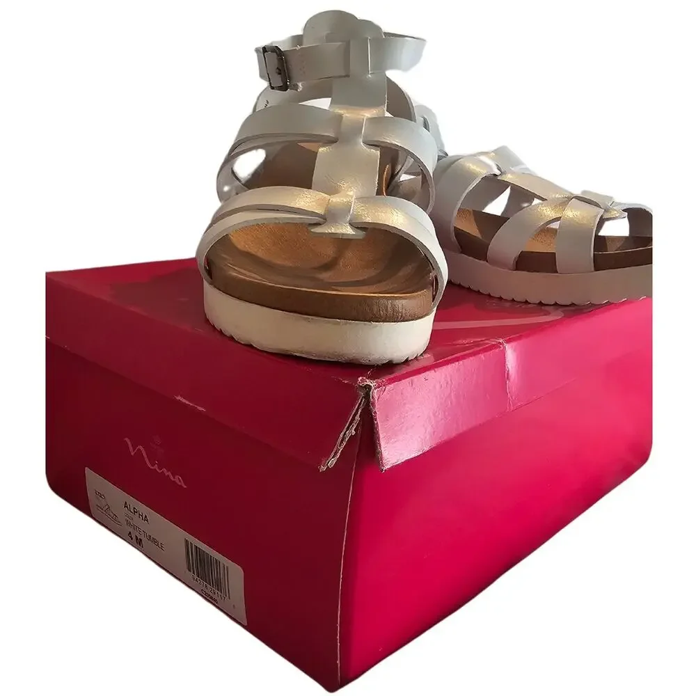 Nina Shoes Alpha Little‎ Girls Gladiator Sandals Size 4 White Strappy Cushion
